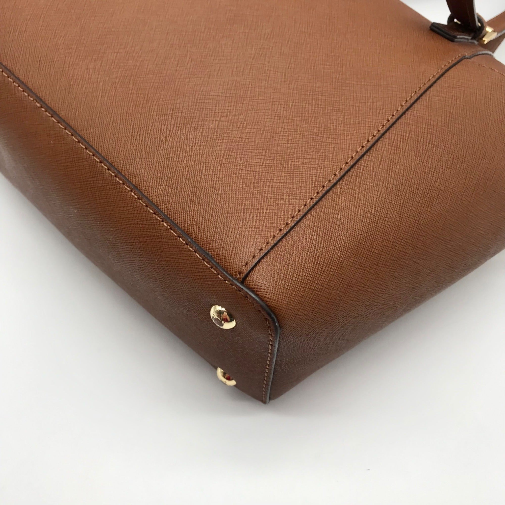 Michael Kors Brown Saffiano Leather Charlotte Top Zip Tote Bag