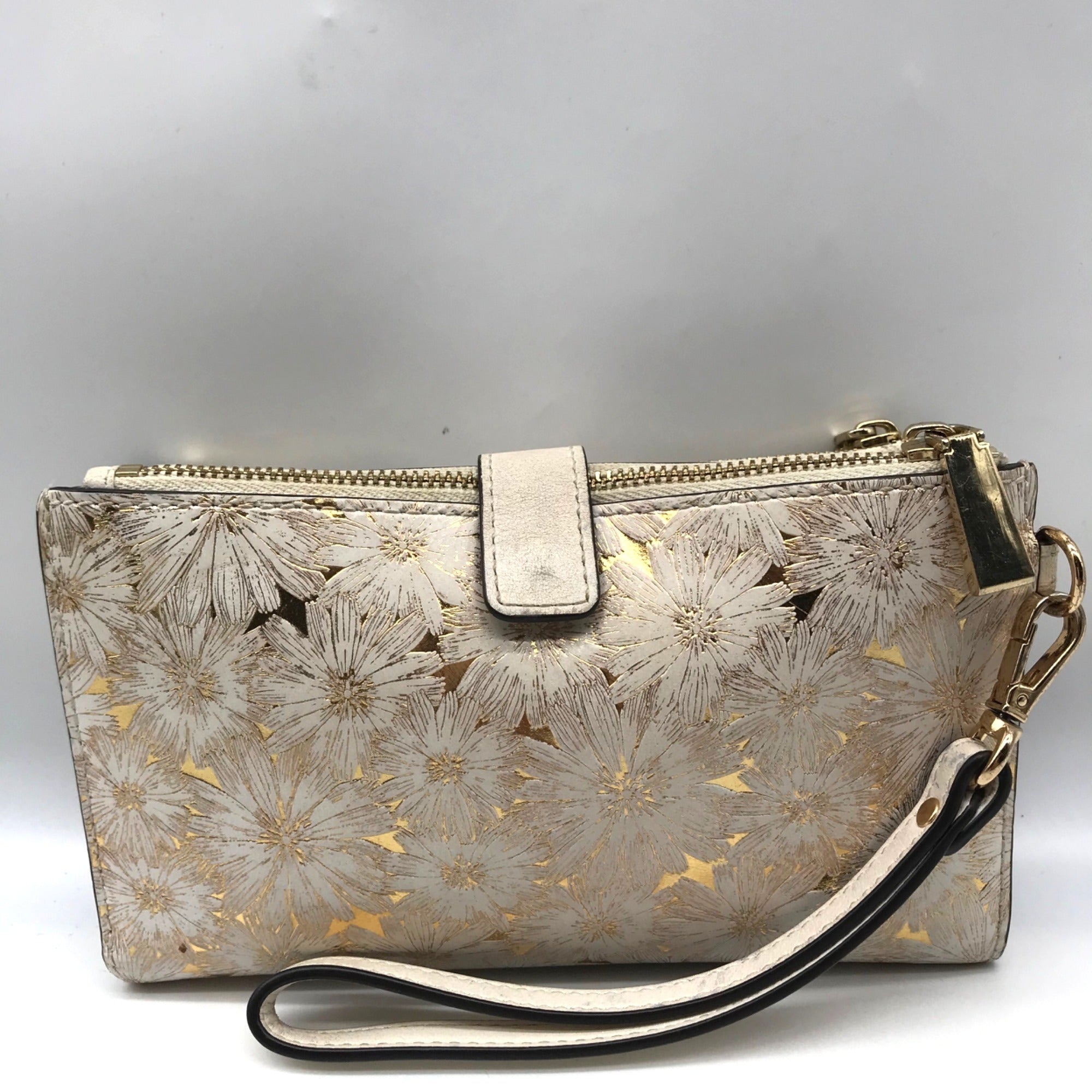 Michael Kors Gold Floral Embossed Leather Karla Wristlet