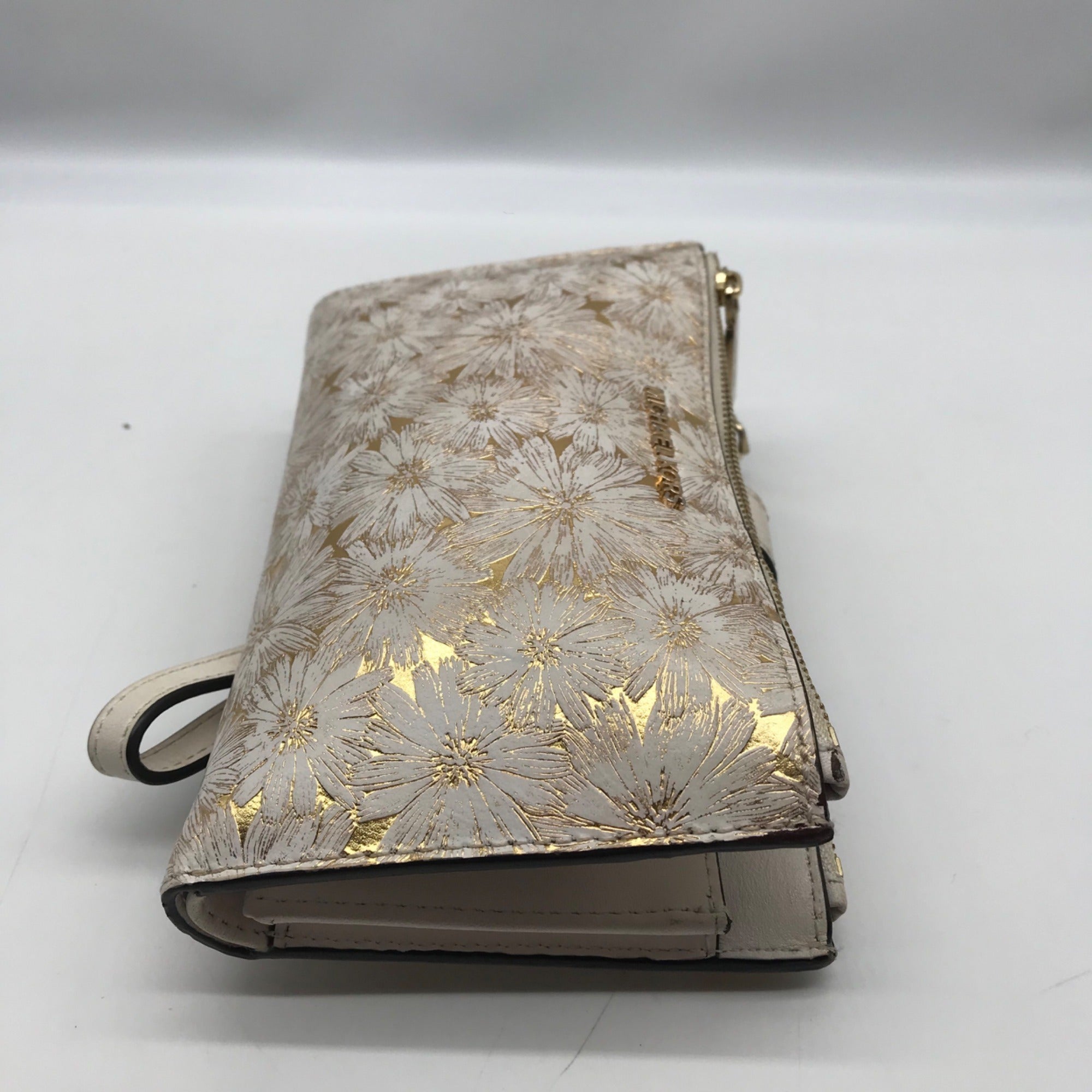 Michael Kors Gold Floral Embossed Leather Karla Wristlet