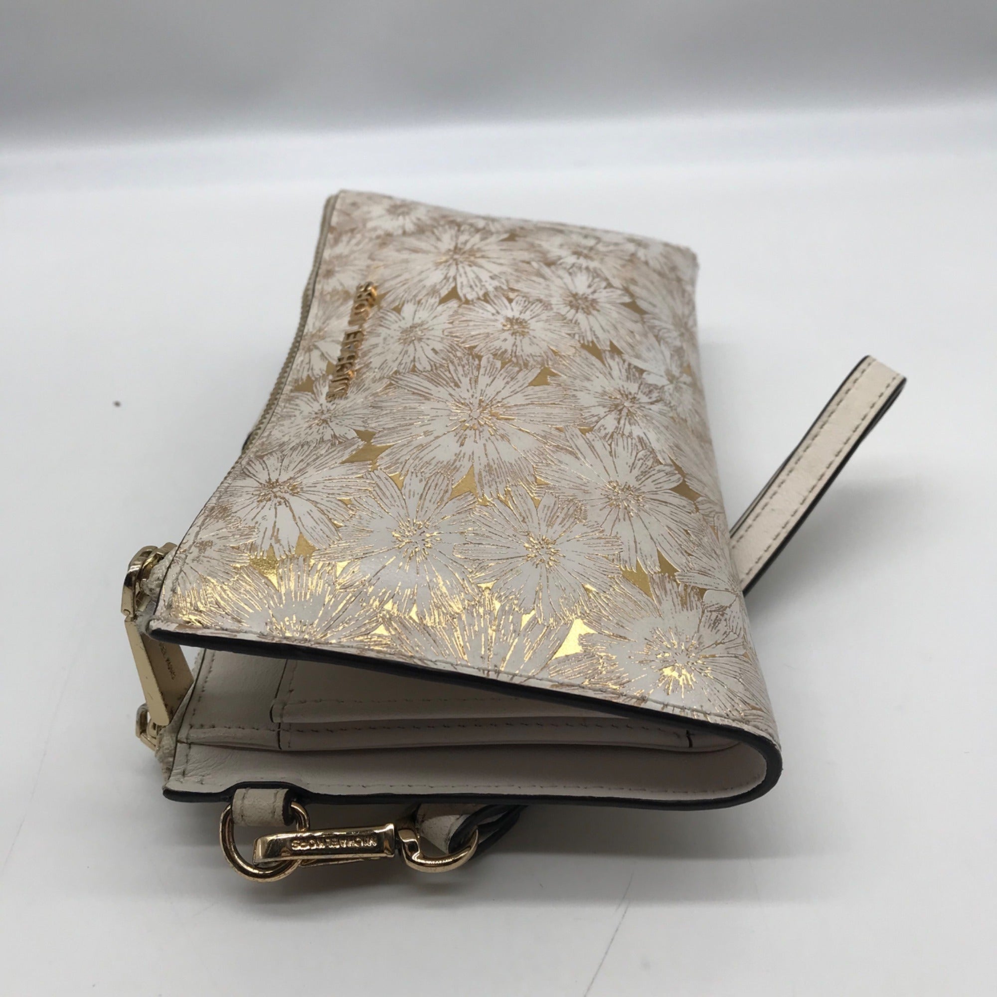Michael Kors Gold Floral Embossed Leather Karla Wristlet
