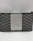 Michael Kors Silver and Gray Pebbled Leather Center Stripe Large Zip Wristlet
