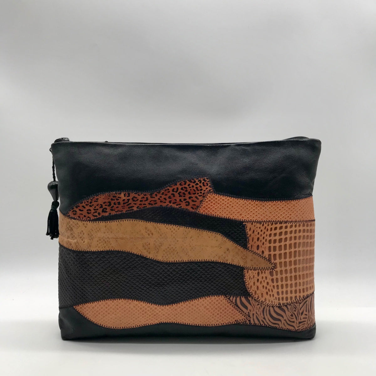 Valerie Black Patchwork Leather Clutch