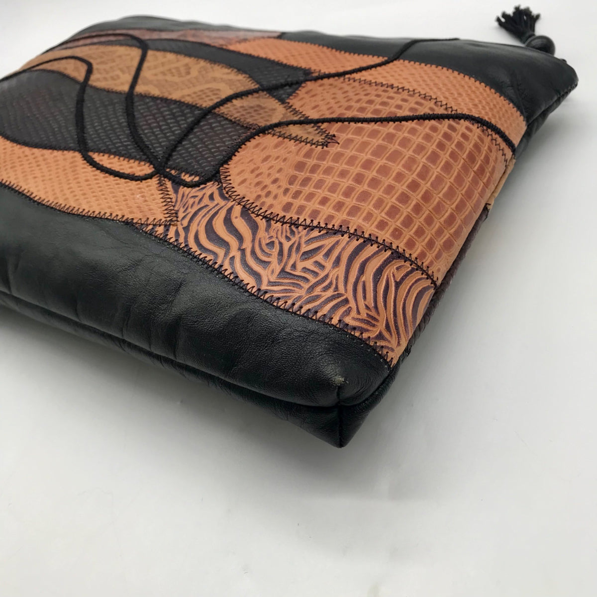 Valerie Black Patchwork Leather Clutch