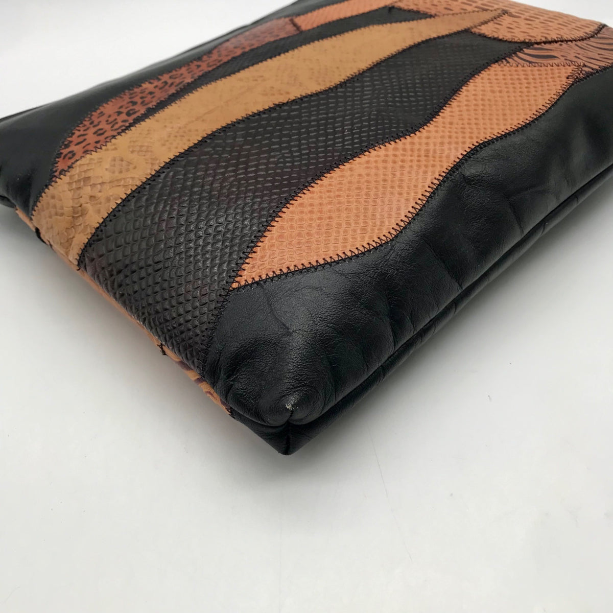 Valerie Black Patchwork Leather Clutch