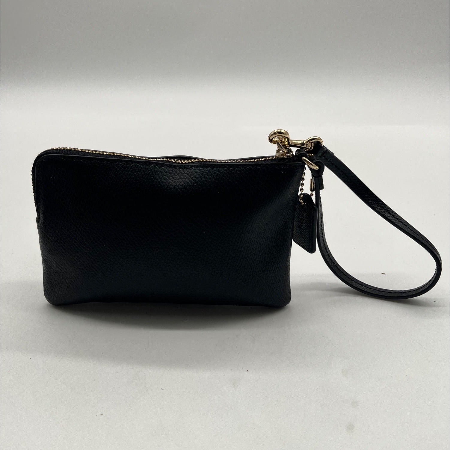 Coach Black Pebbled Leather Corner Zip Wristlet