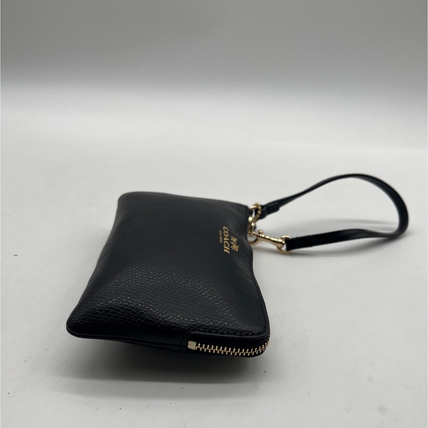 Coach Black Pebbled Leather Corner Zip Wristlet