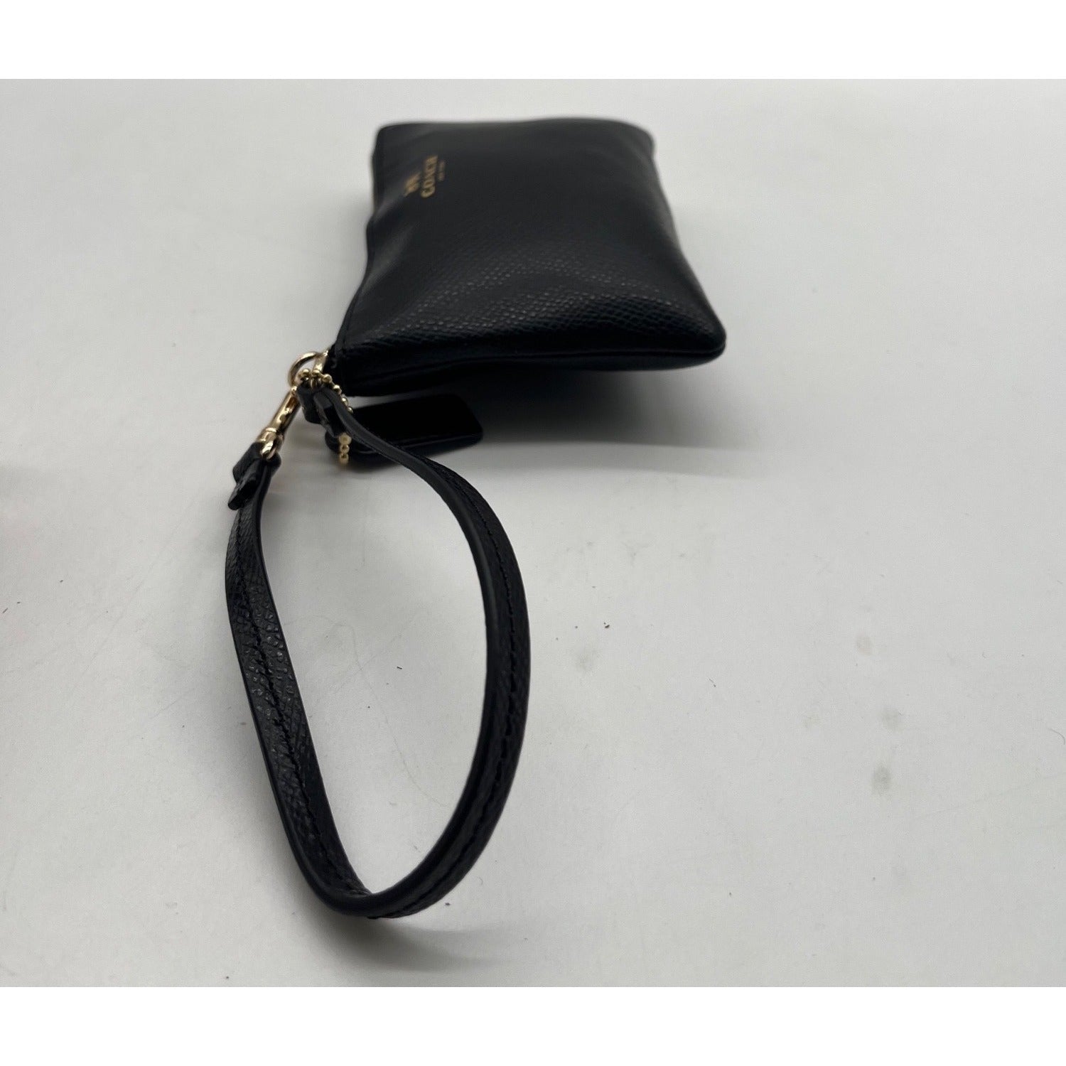 Coach Black Pebbled Leather Corner Zip Wristlet