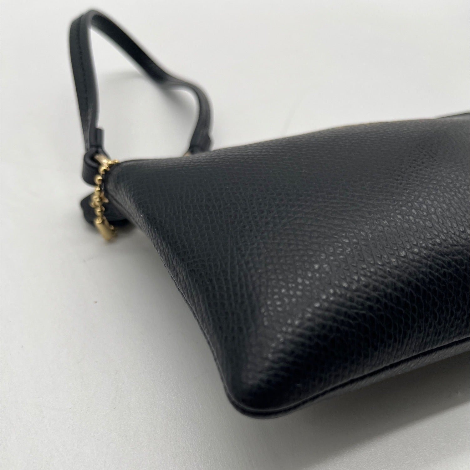 Coach Black Pebbled Leather Corner Zip Wristlet