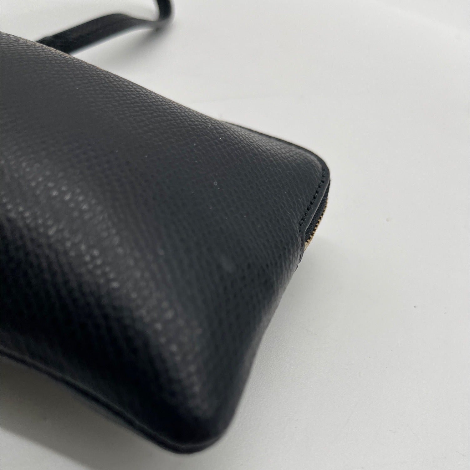 Coach Black Pebbled Leather Corner Zip Wristlet