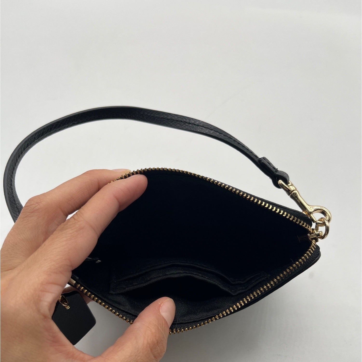 Coach Black Pebbled Leather Corner Zip Wristlet