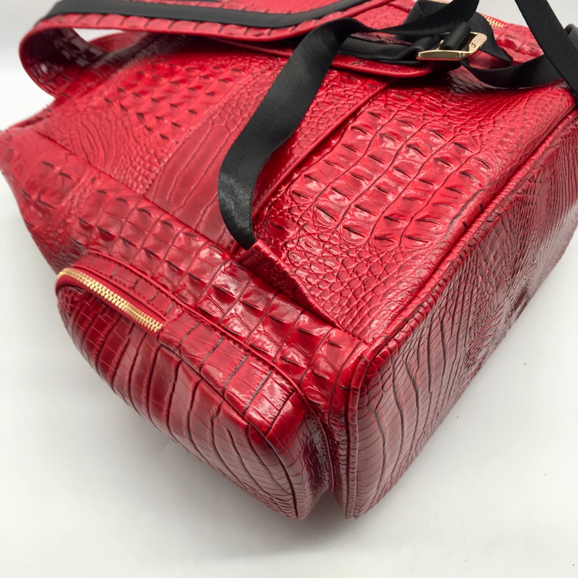Exculuxe Red Croc Embossed Vegan Leather Windsor Backpack