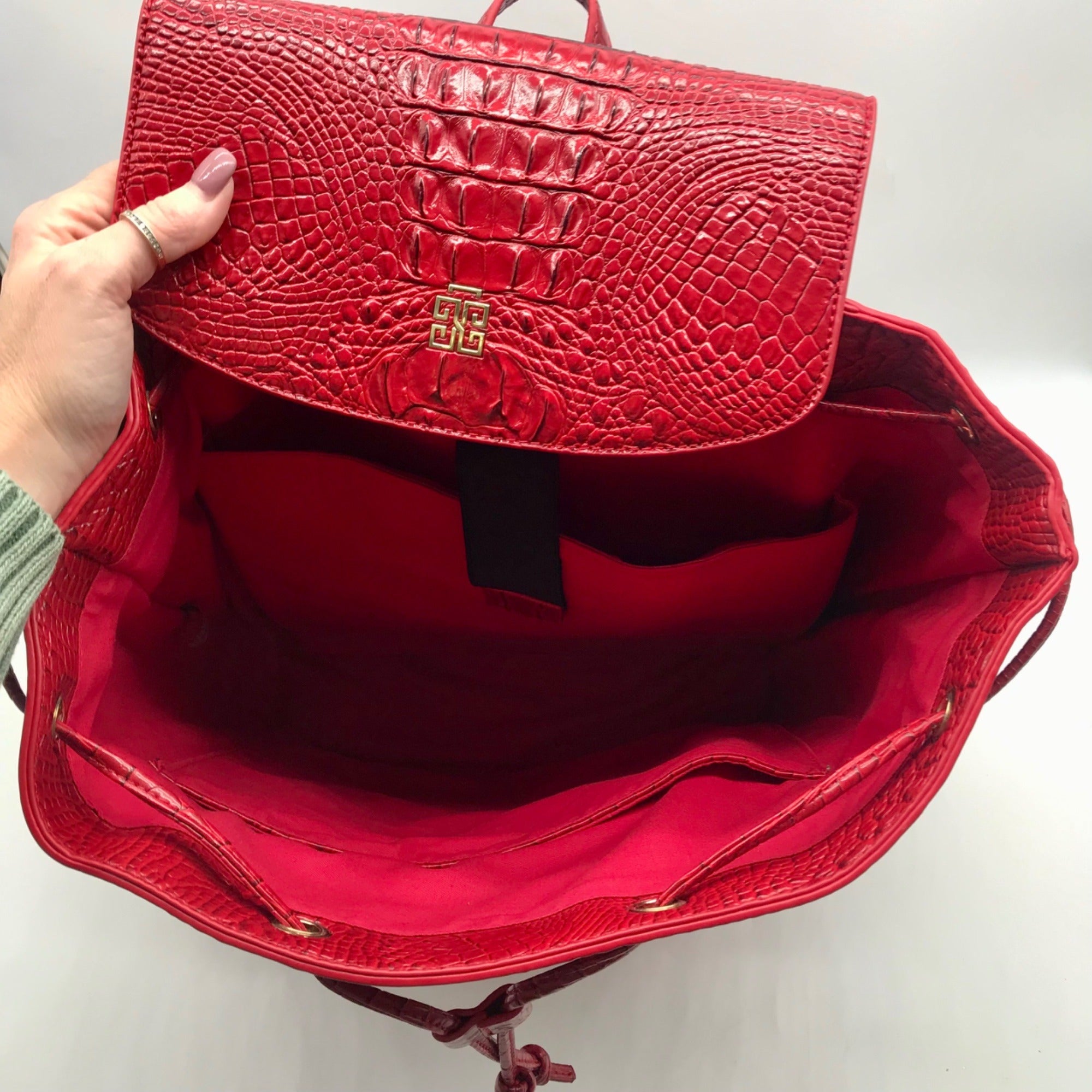 Exculuxe Red Croc Embossed Vegan Leather Windsor Backpack