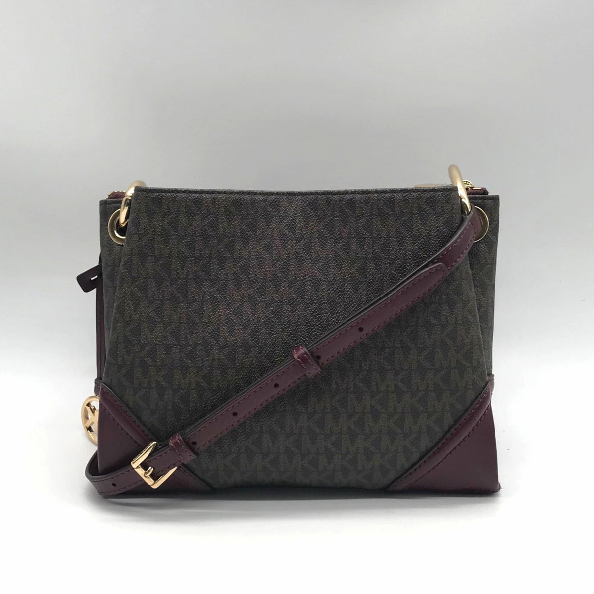 Michael Kors Brown Coated Canvas Triple-Compartment Crossbody