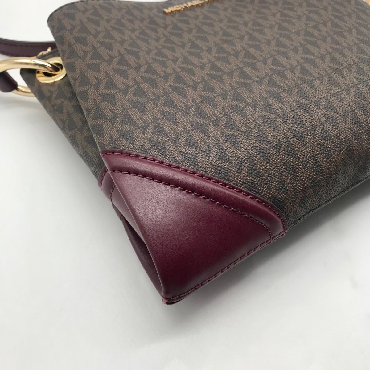 Michael Kors Brown Coated Canvas Triple-Compartment Crossbody