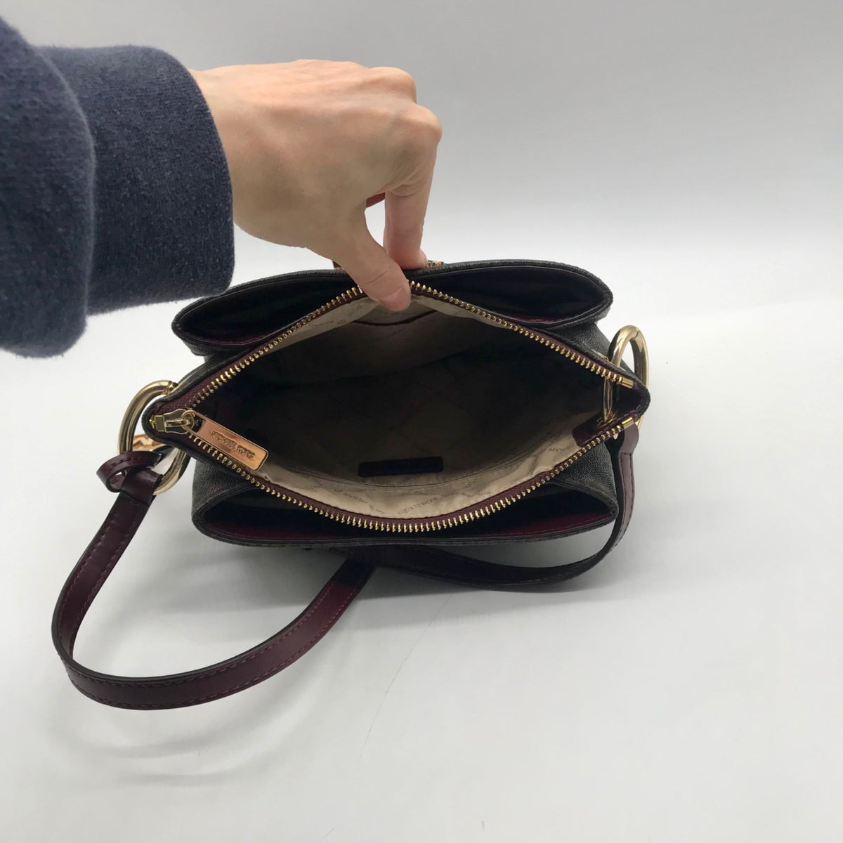 Michael Kors Brown Coated Canvas Triple-Compartment Crossbody