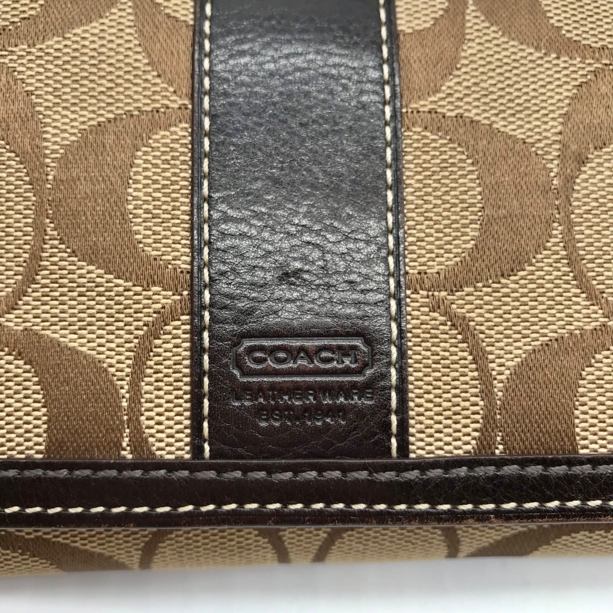 Coach Brown Canvas And Leather Monogram Trifold Wallet