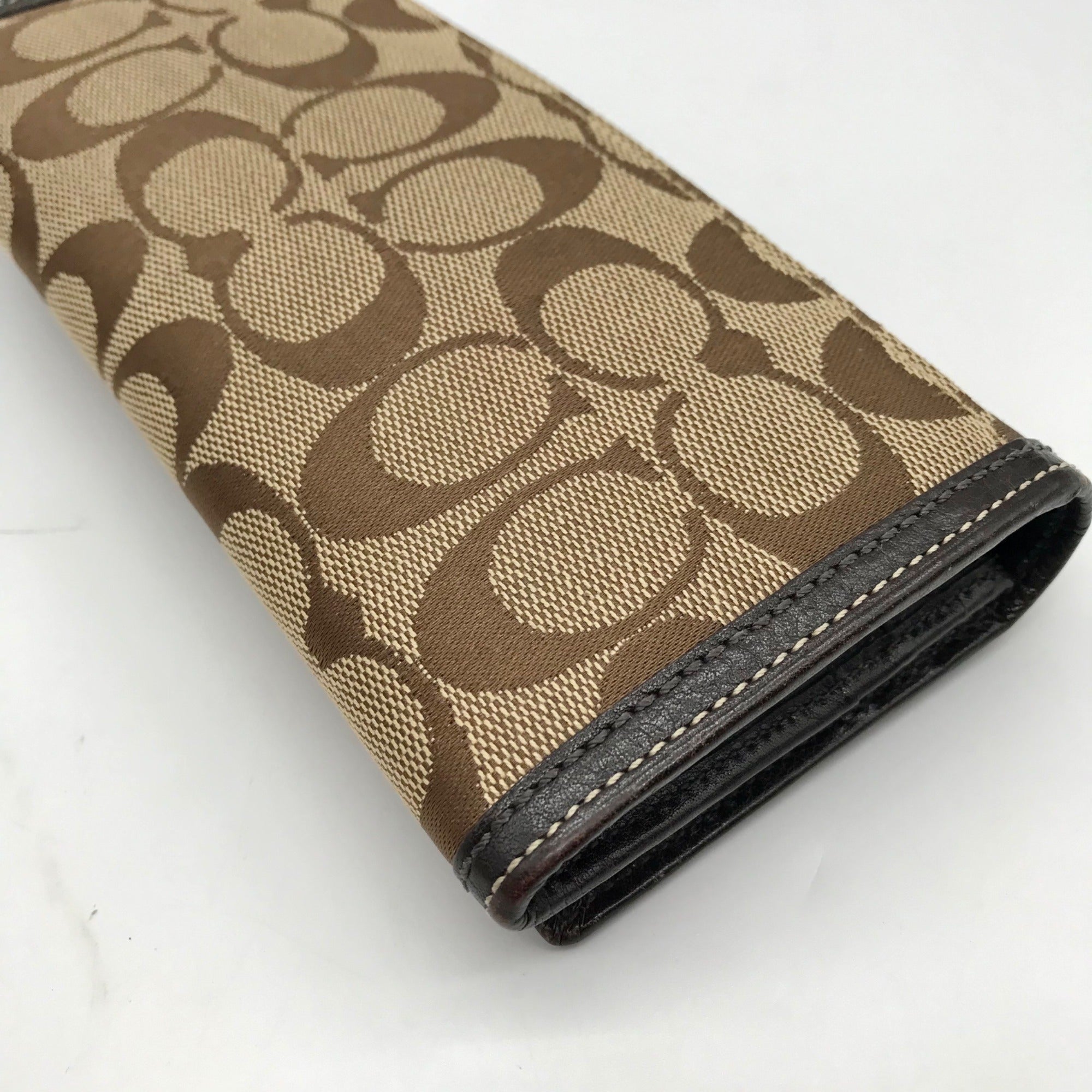 Coach Brown Canvas And Leather Monogram Trifold Wallet