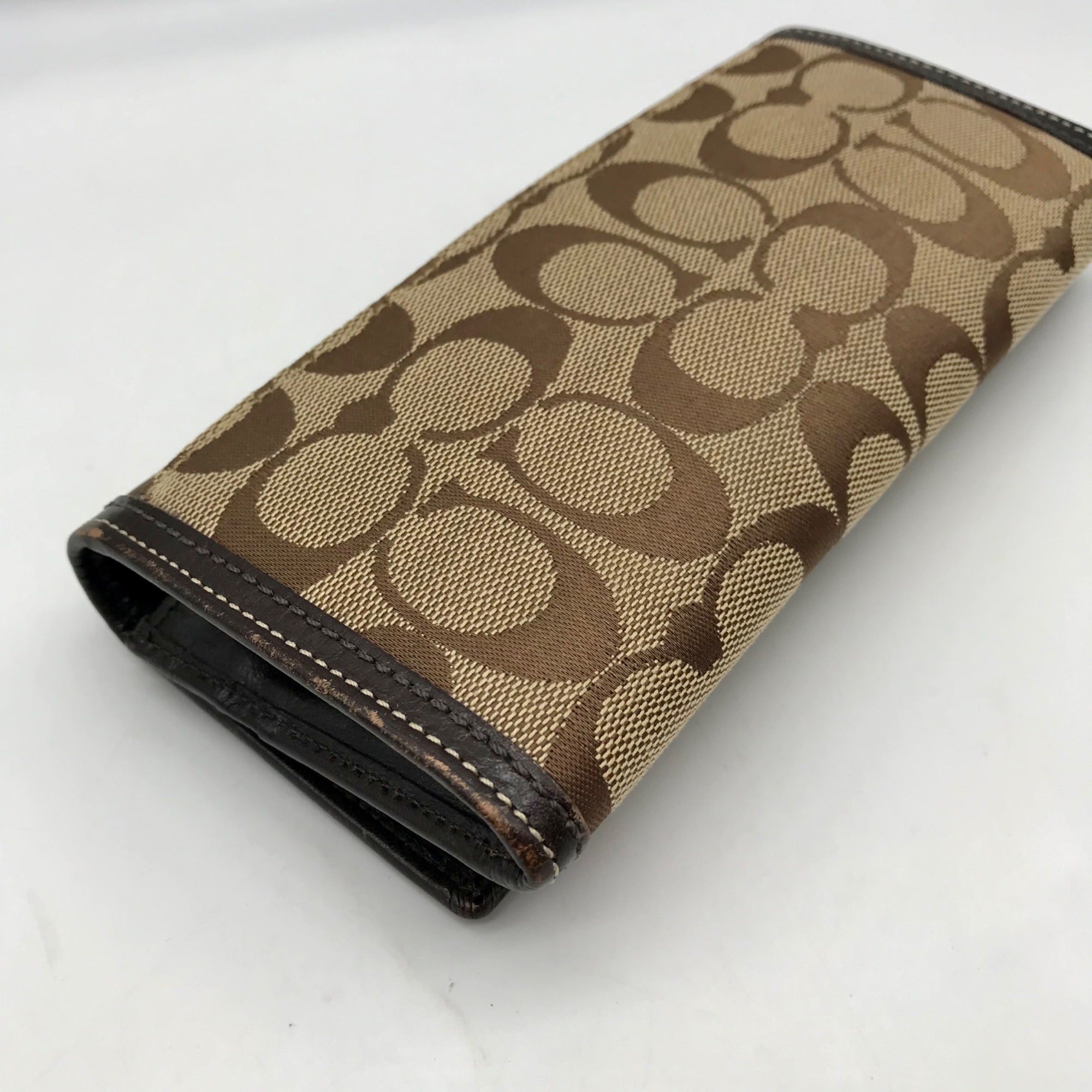 Coach Brown Canvas And Leather Monogram Trifold Wallet