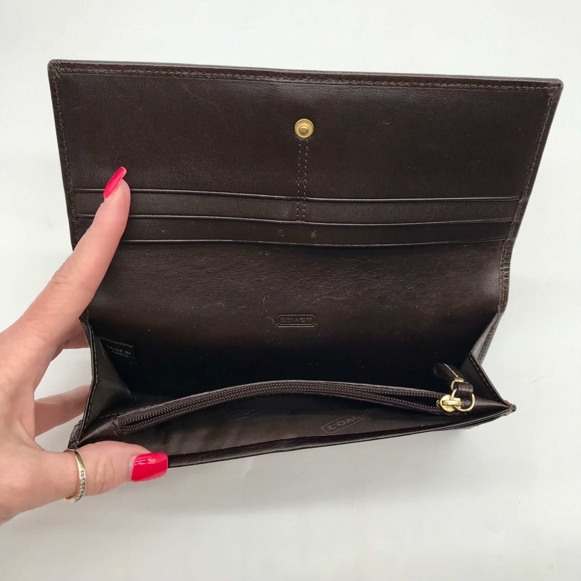 Coach Brown Canvas And Leather Monogram Trifold Wallet