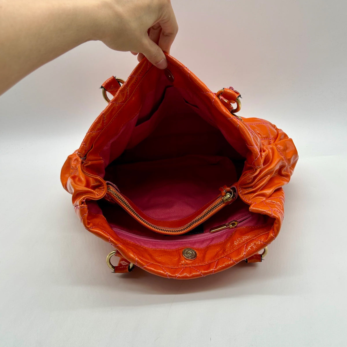 Cavalcanti Burnt Orange Patent Leather Shoulder Bag