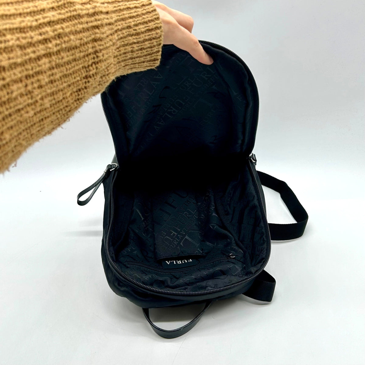 Furla Black Nylon Mini Backpack