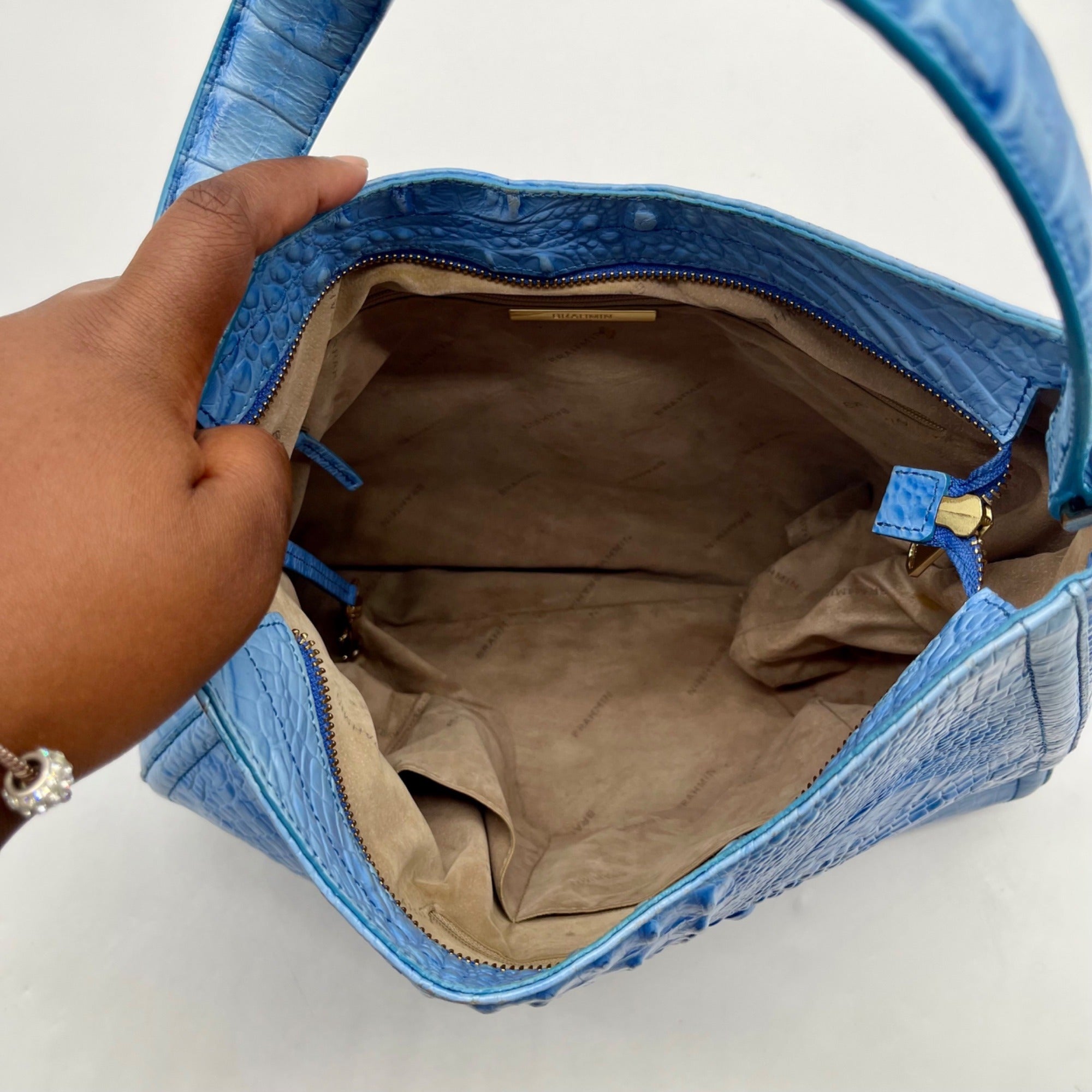 Brahmin Melbourne Blue Croc Embossed Leather Shoulder Bag