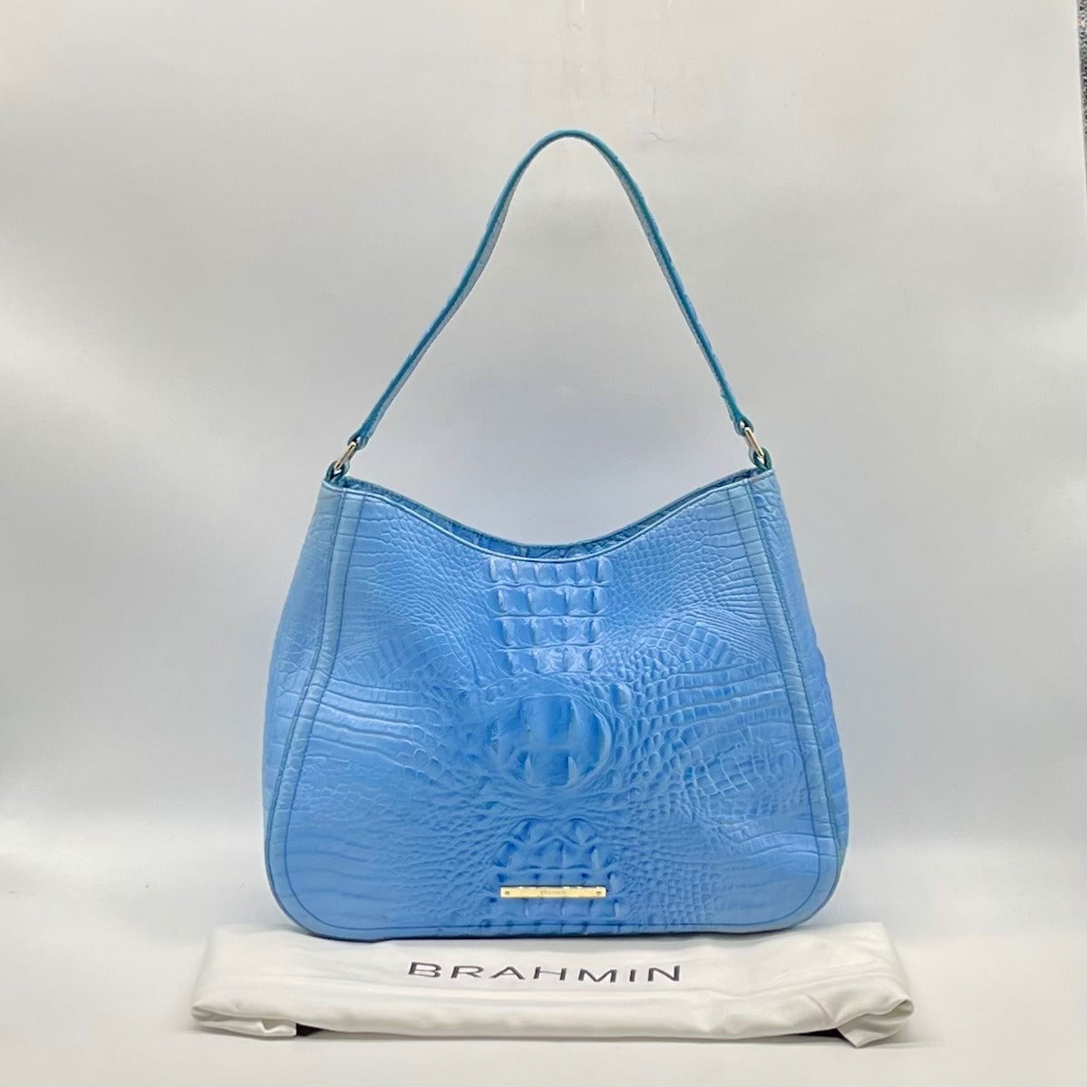 Brahmin Melbourne Blue Croc Embossed Leather Shoulder Bag