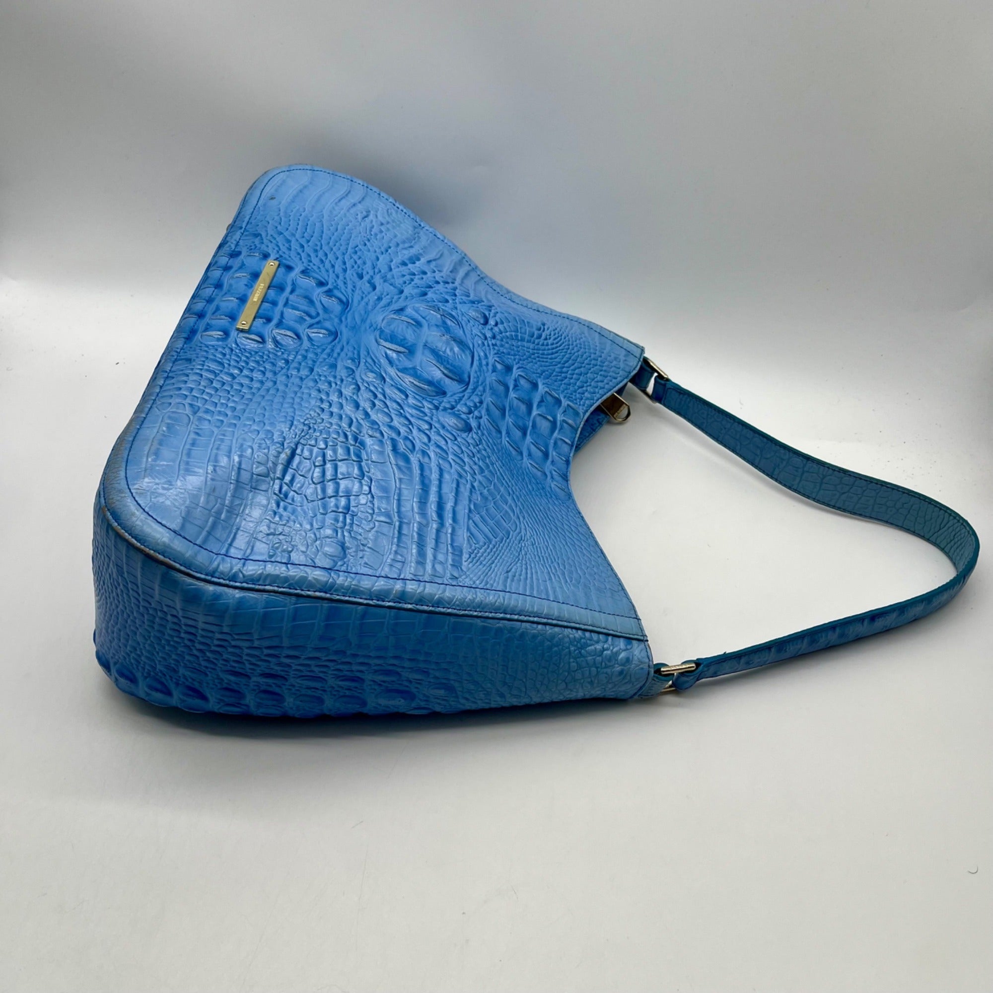 Brahmin Melbourne Blue Croc Embossed Leather Shoulder Bag