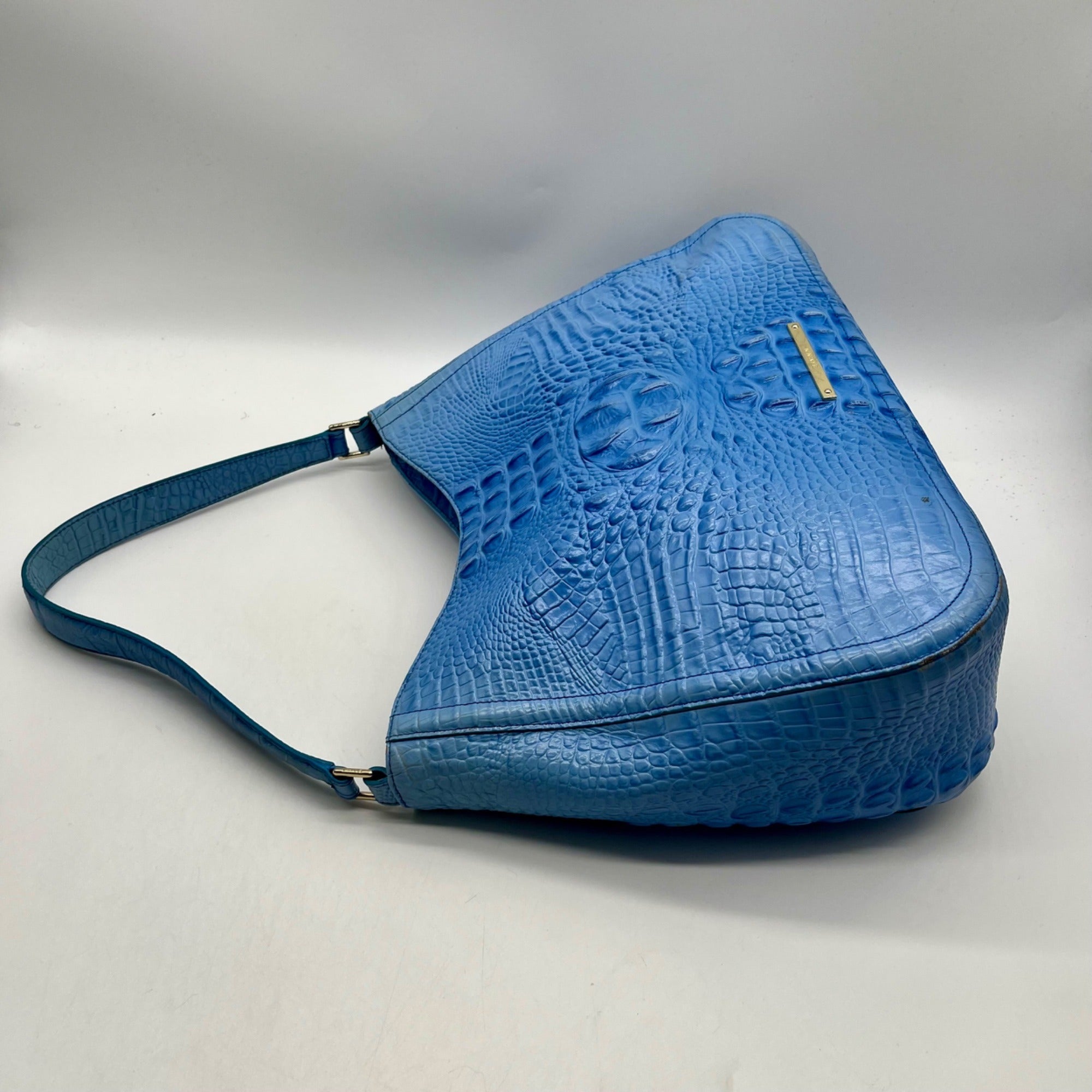 Brahmin Melbourne Blue Croc Embossed Leather Shoulder Bag
