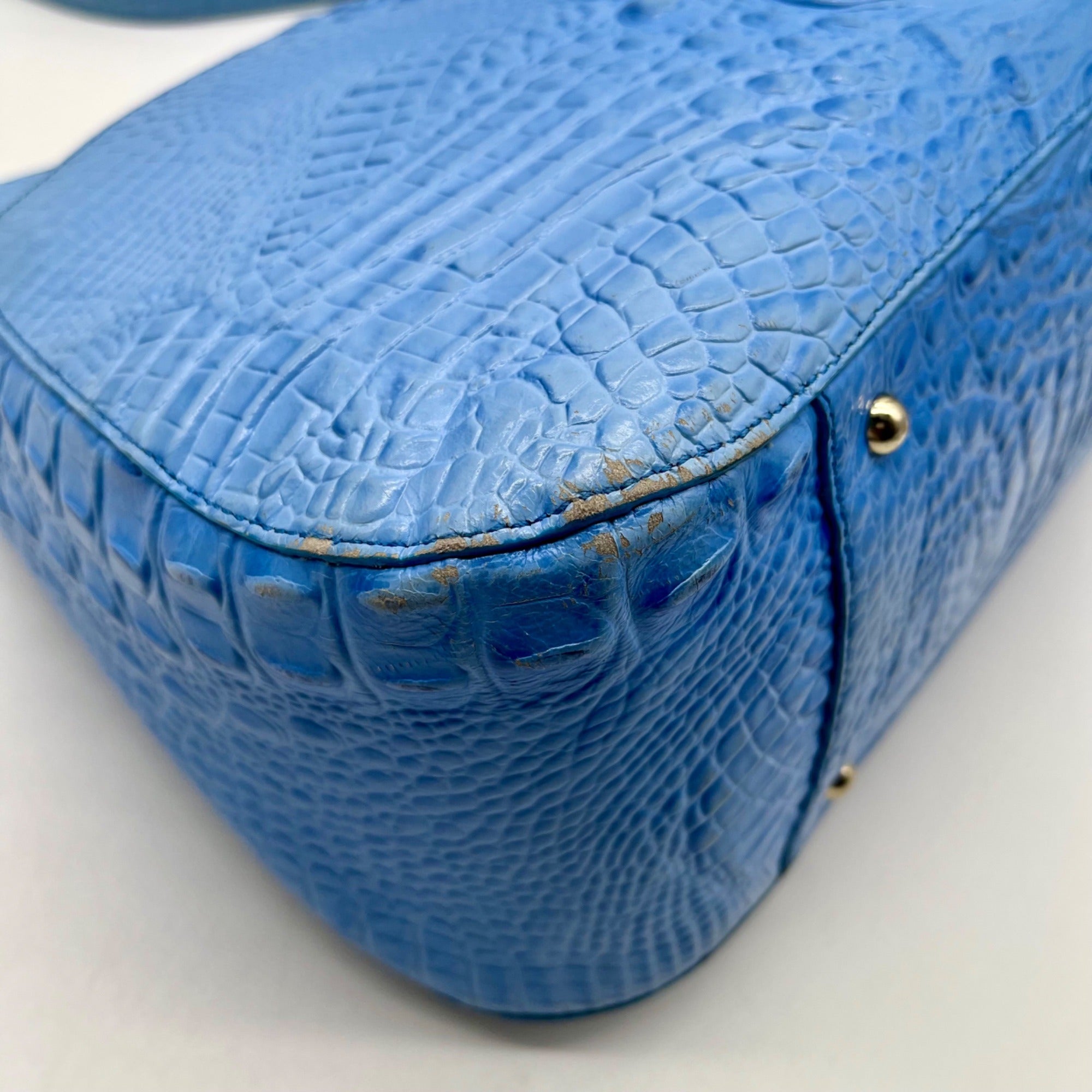 Brahmin Melbourne Blue Croc Embossed Leather Shoulder Bag