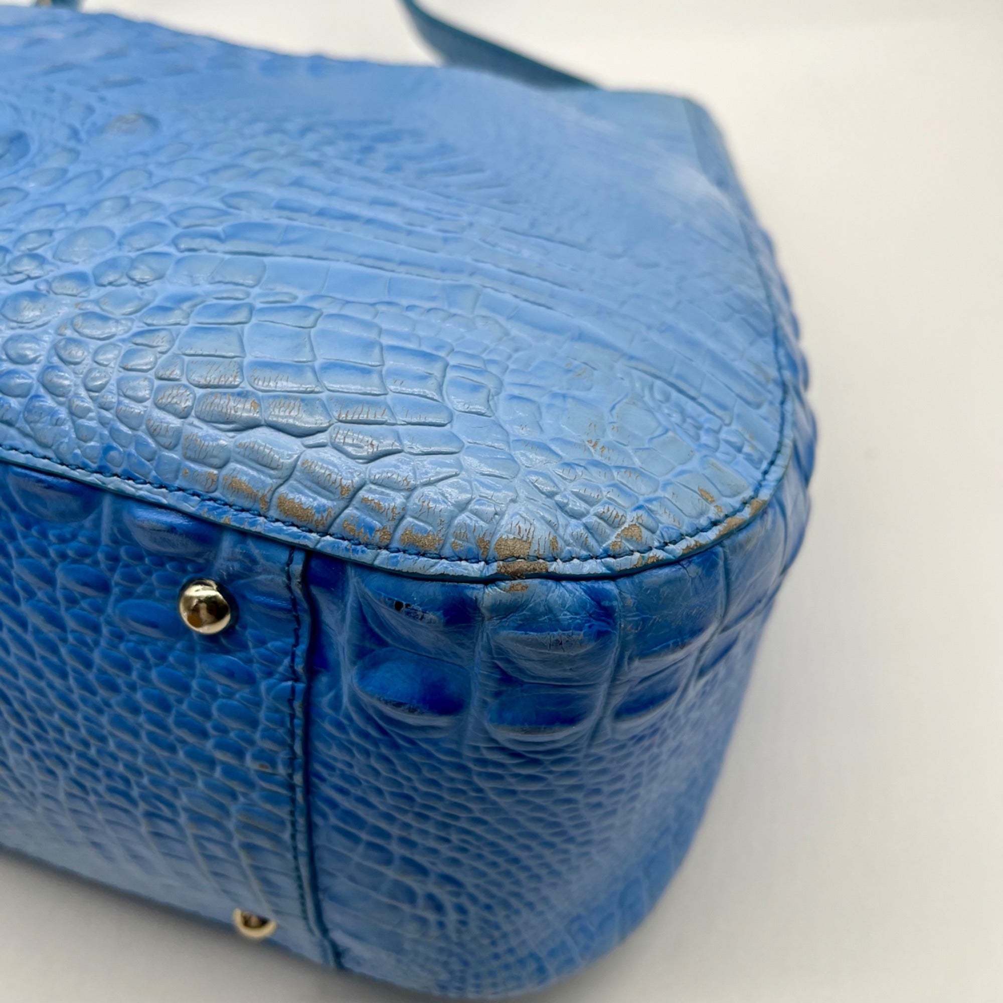 Brahmin Melbourne Blue Croc Embossed Leather Shoulder Bag