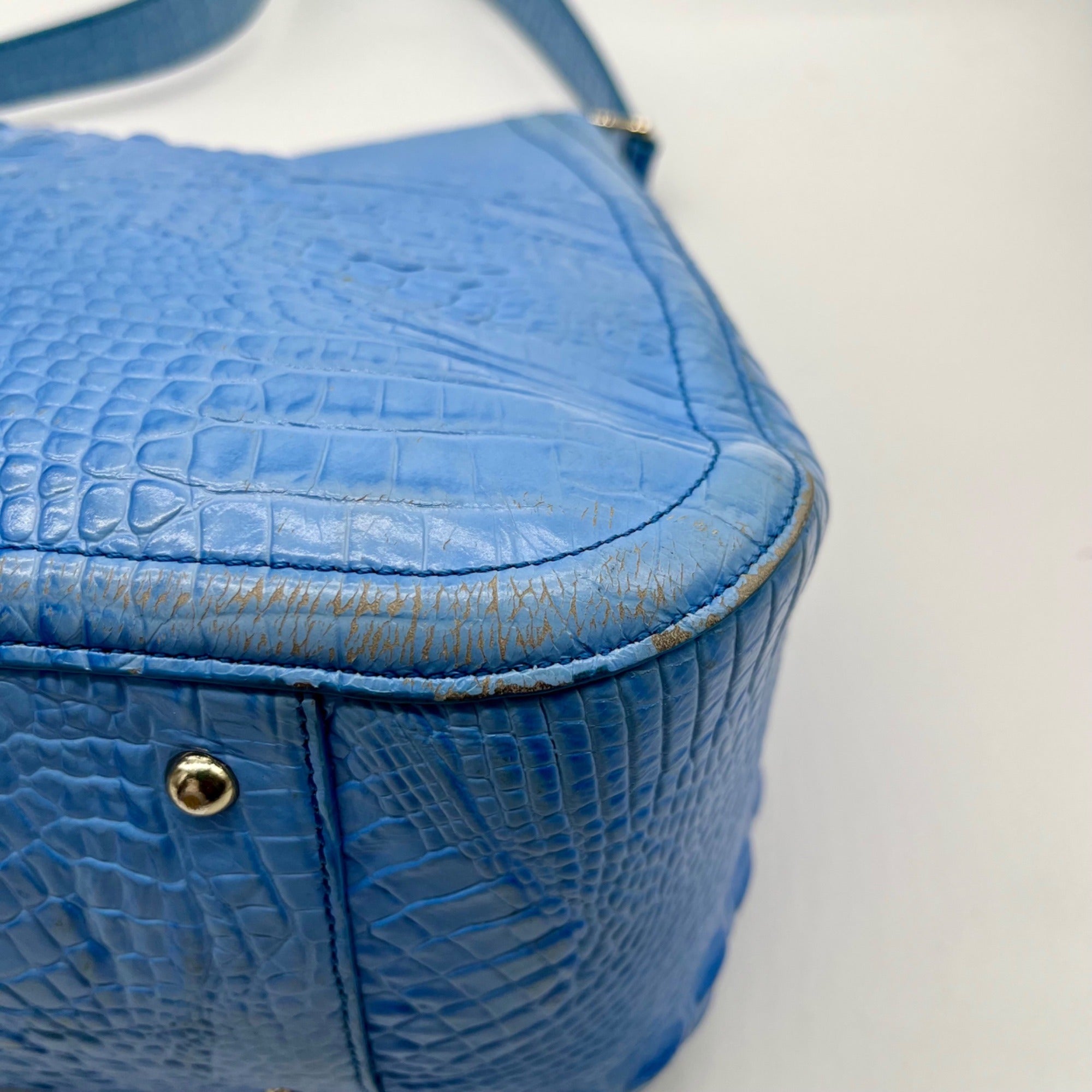 Brahmin Melbourne Blue Croc Embossed Leather Shoulder Bag
