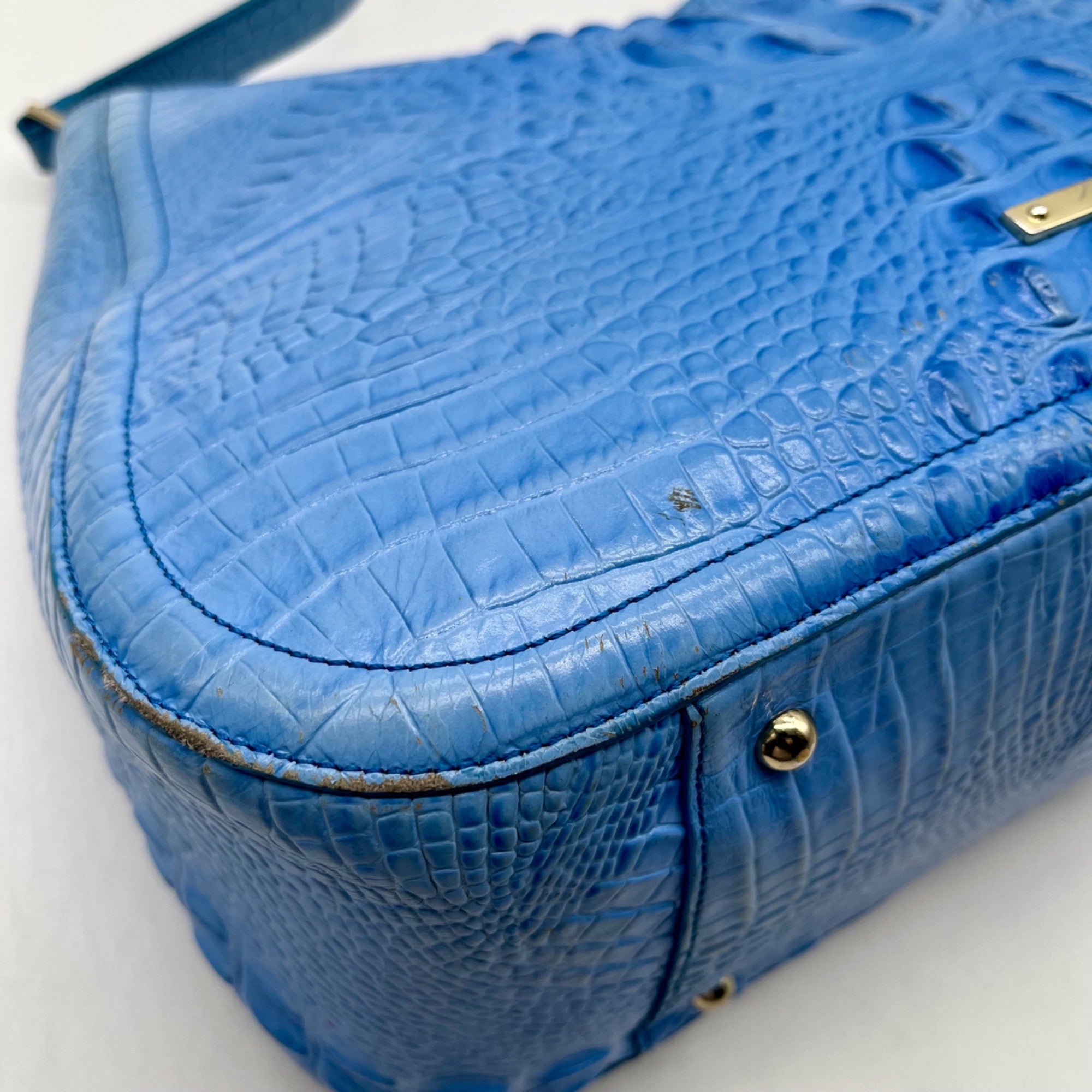 Brahmin Melbourne Blue Croc Embossed Leather Shoulder Bag