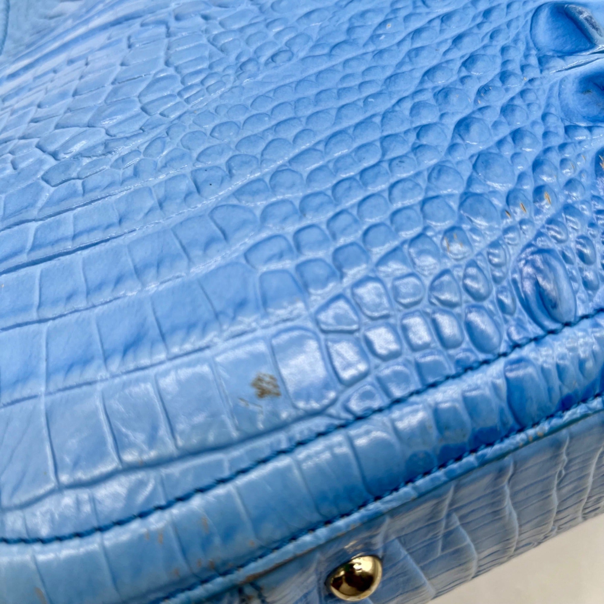Brahmin Melbourne Blue Croc Embossed Leather Shoulder Bag