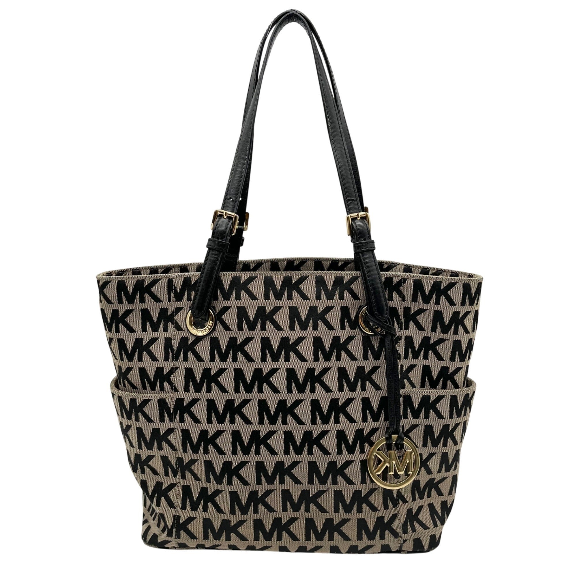 Michael Kors Beige & Black Signature Canvas Tote Bag