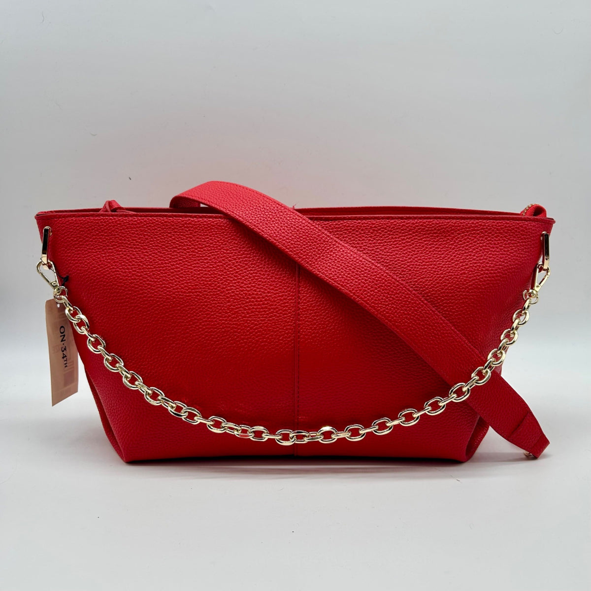 On 34th Red Pebbled Leather Shoulder Bag