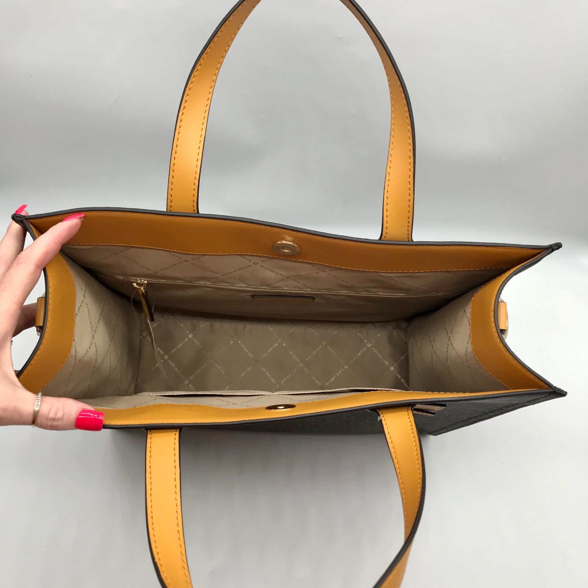 Michael Kors Brown And Marigold Canvas Large Kenly Tote Bag