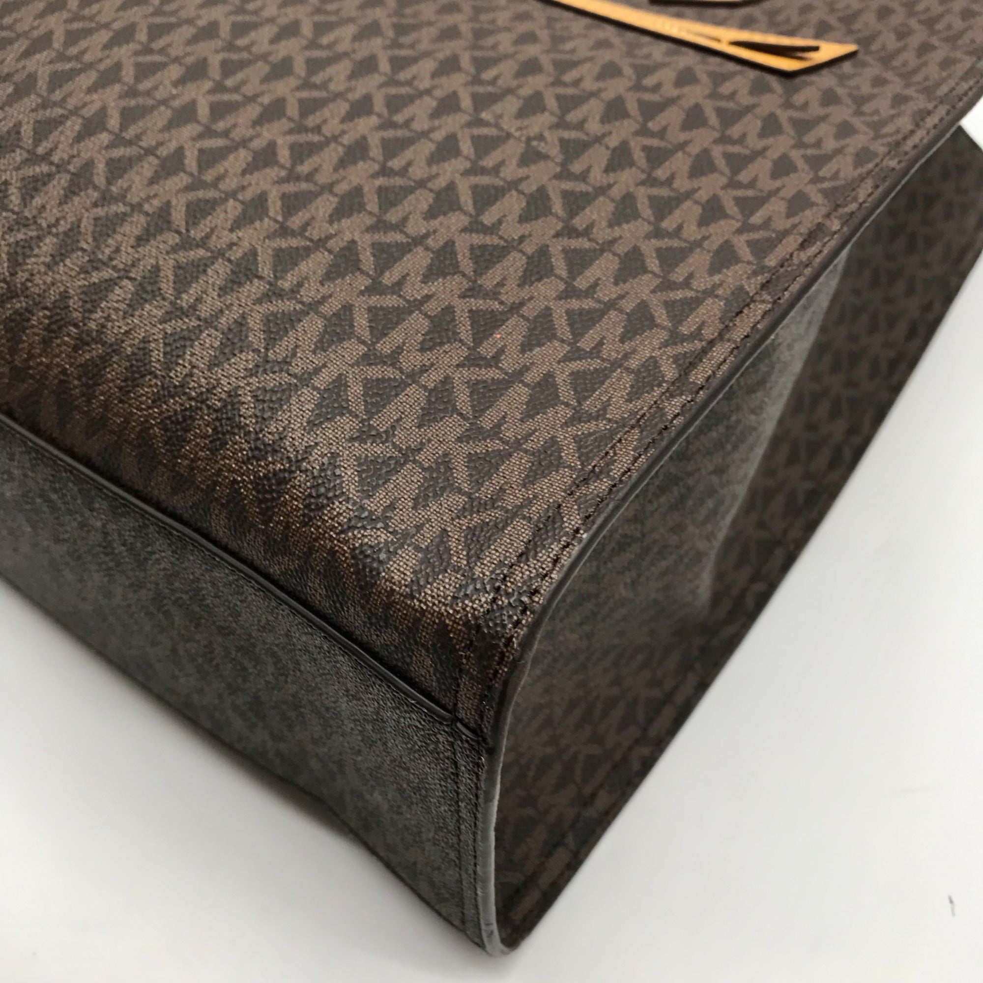 Michael Kors Brown And Marigold Canvas Large Kenly Tote Bag