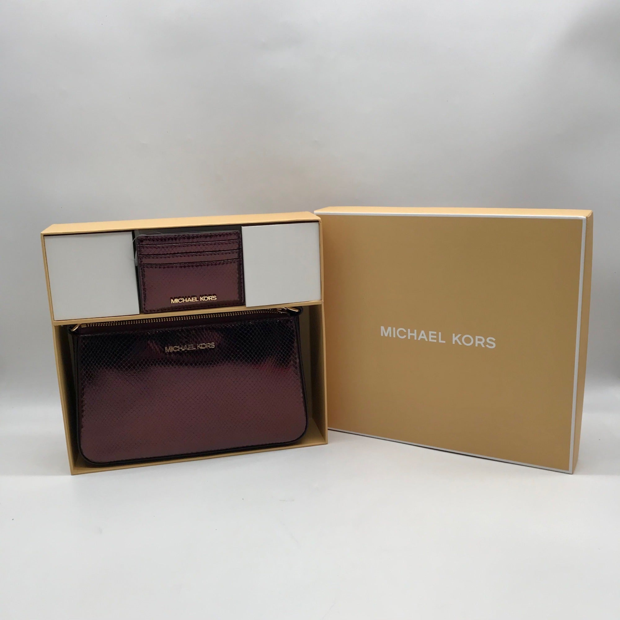 Michael Kors Oxblood Rouge Sombre Leather Shoulder Bag Gift Set