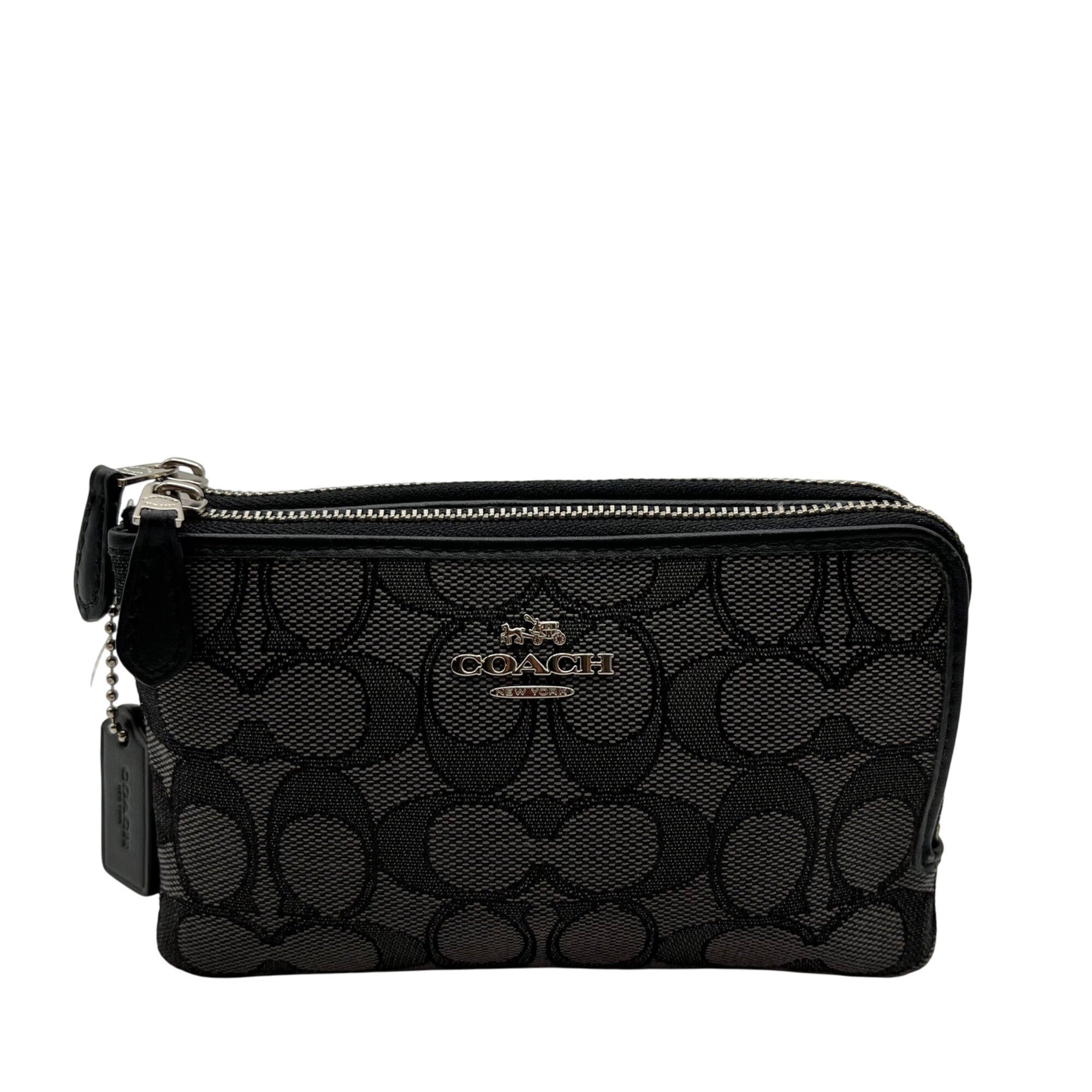 Coach Black Signature Canvas Double Zip Boxed Wristlet 