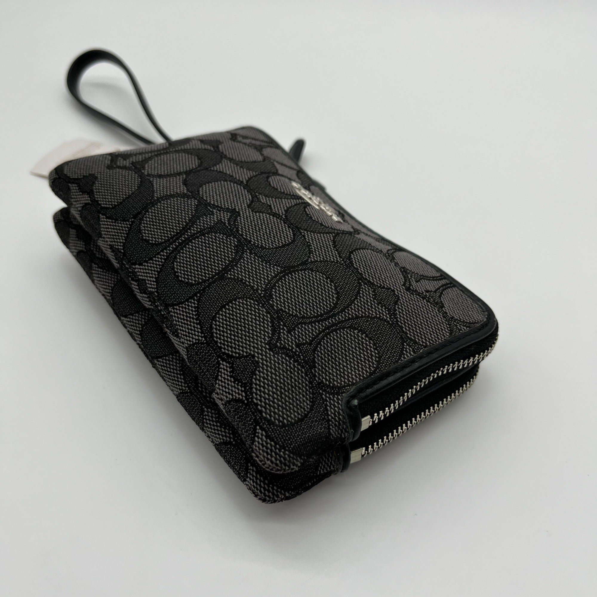 Coach Black Signature Canvas Double Zip Boxed Wristlet 