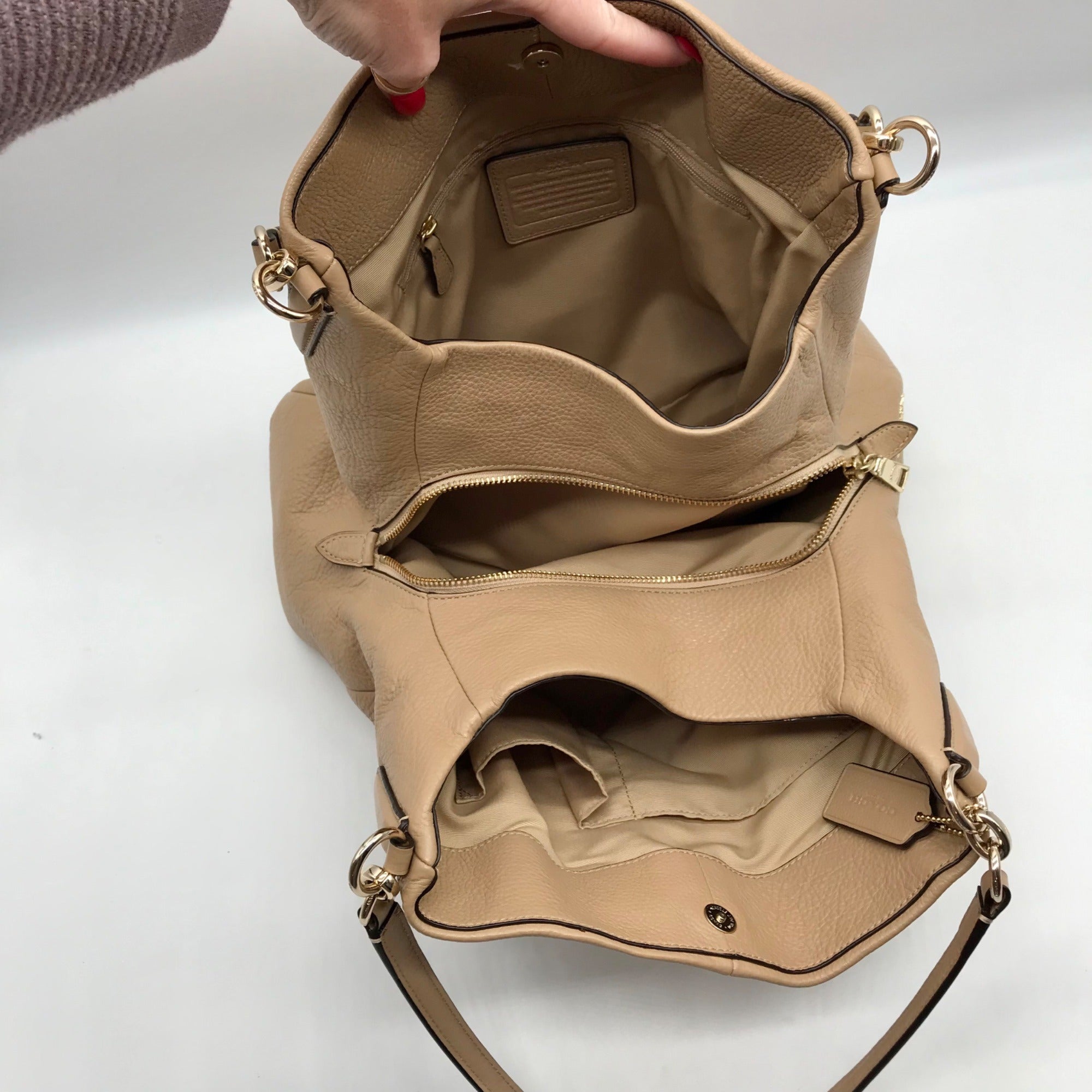 Coach Taupe Pebbled Leather Edie Shoulder Bag