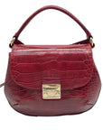 Emporio Armani Burgundy Croc Embossed Leather Crossbody Bag