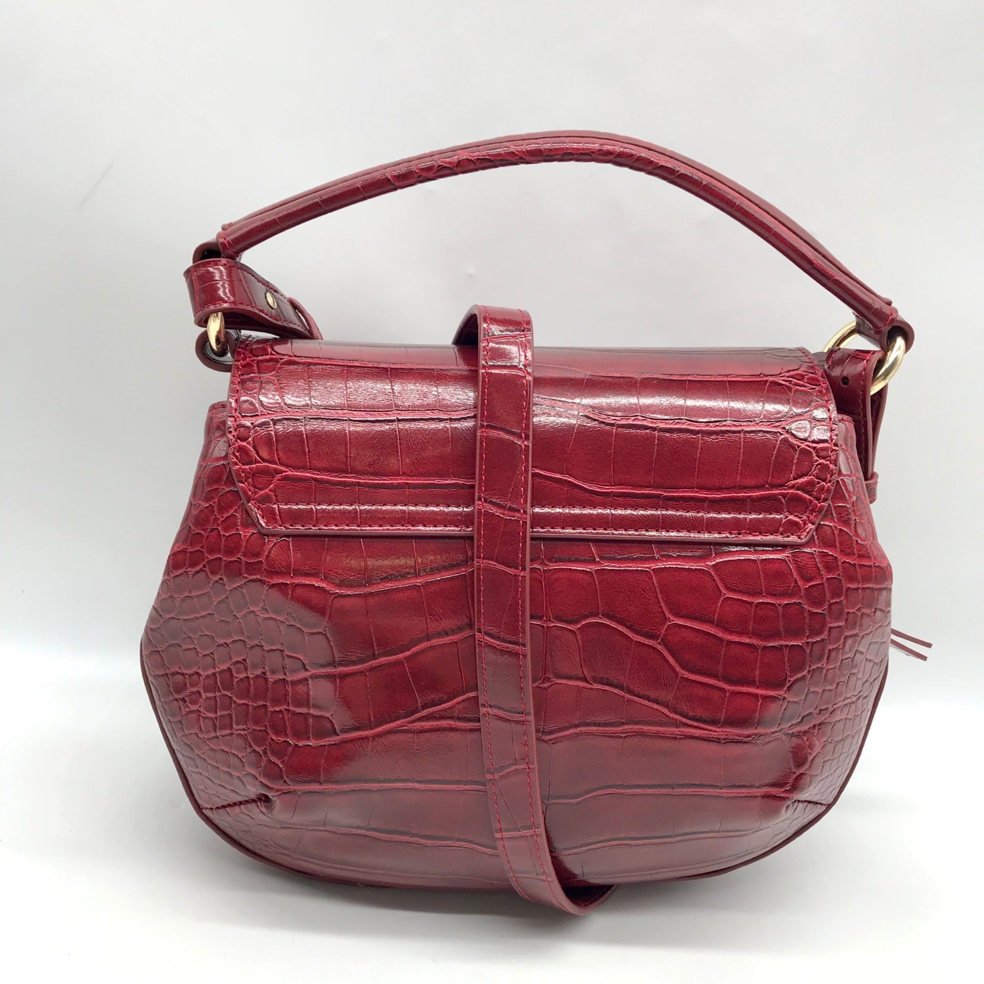 Emporio Armani Burgundy Croc Embossed Leather Crossbody Bag