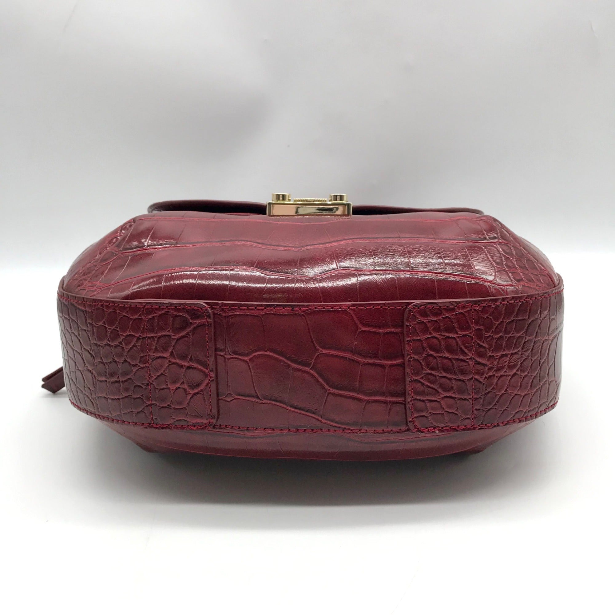 Emporio Armani Burgundy Croc Embossed Leather Crossbody Bag