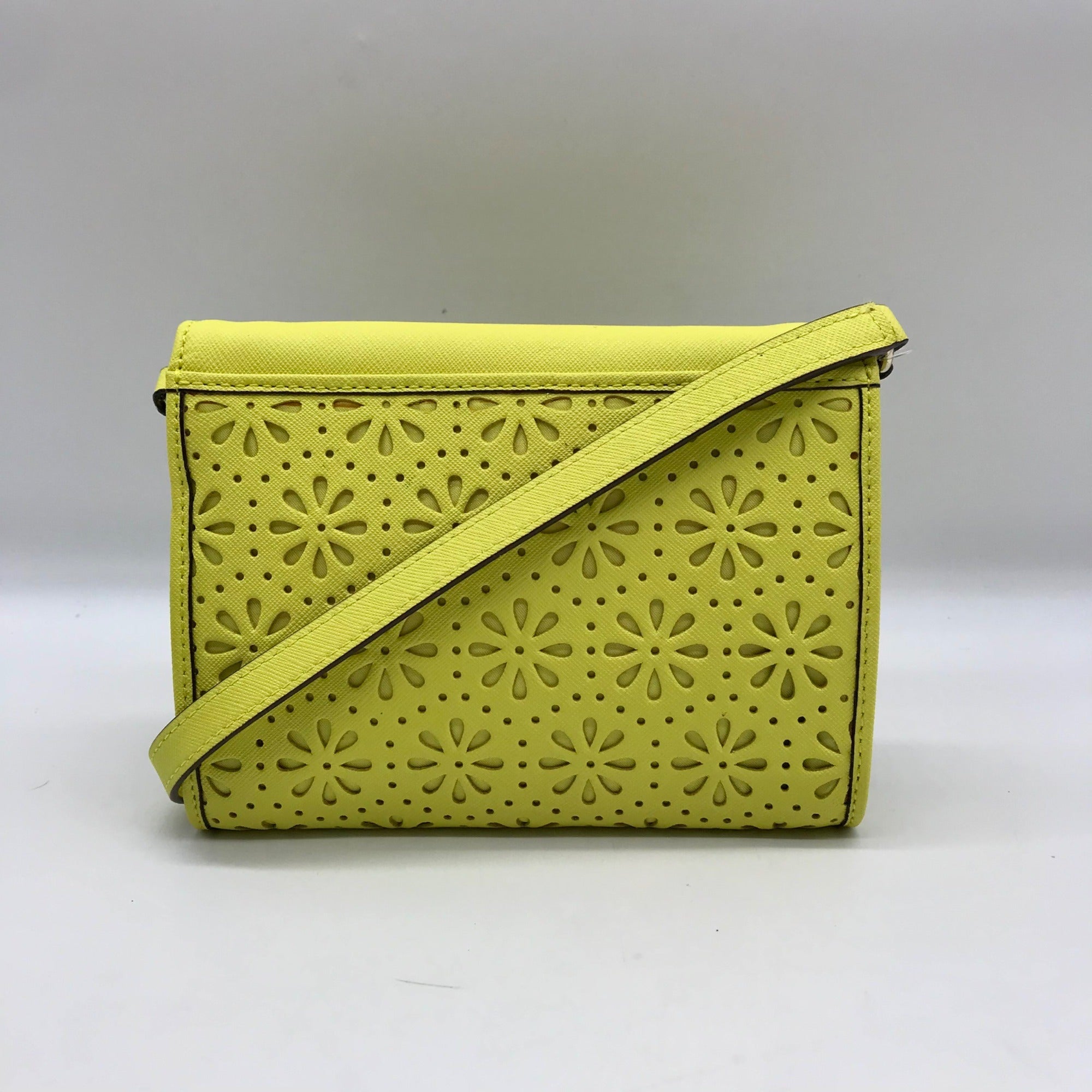 Kate Spade Yellow Saffiano Leather Mini Floral Cutout Envelope Bag