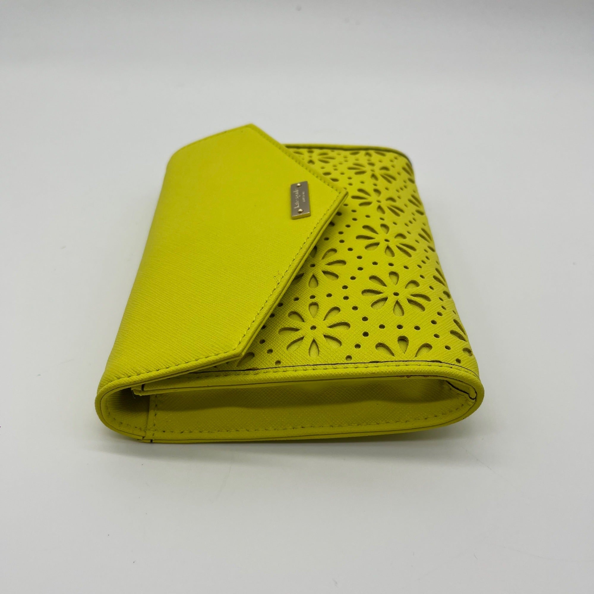 Kate Spade Yellow Saffiano Leather Mini Floral Cutout Envelope Bag