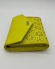 Kate Spade Yellow Saffiano Leather Mini Floral Cutout Envelope Bag