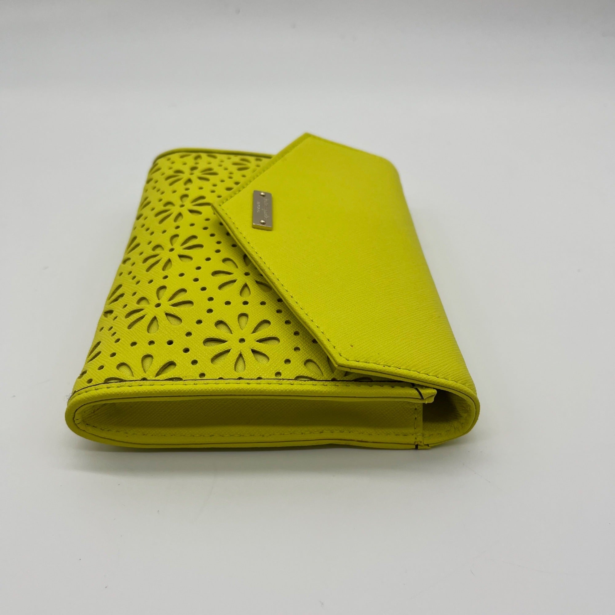 Kate Spade Yellow Saffiano Leather Mini Floral Cutout Envelope Bag