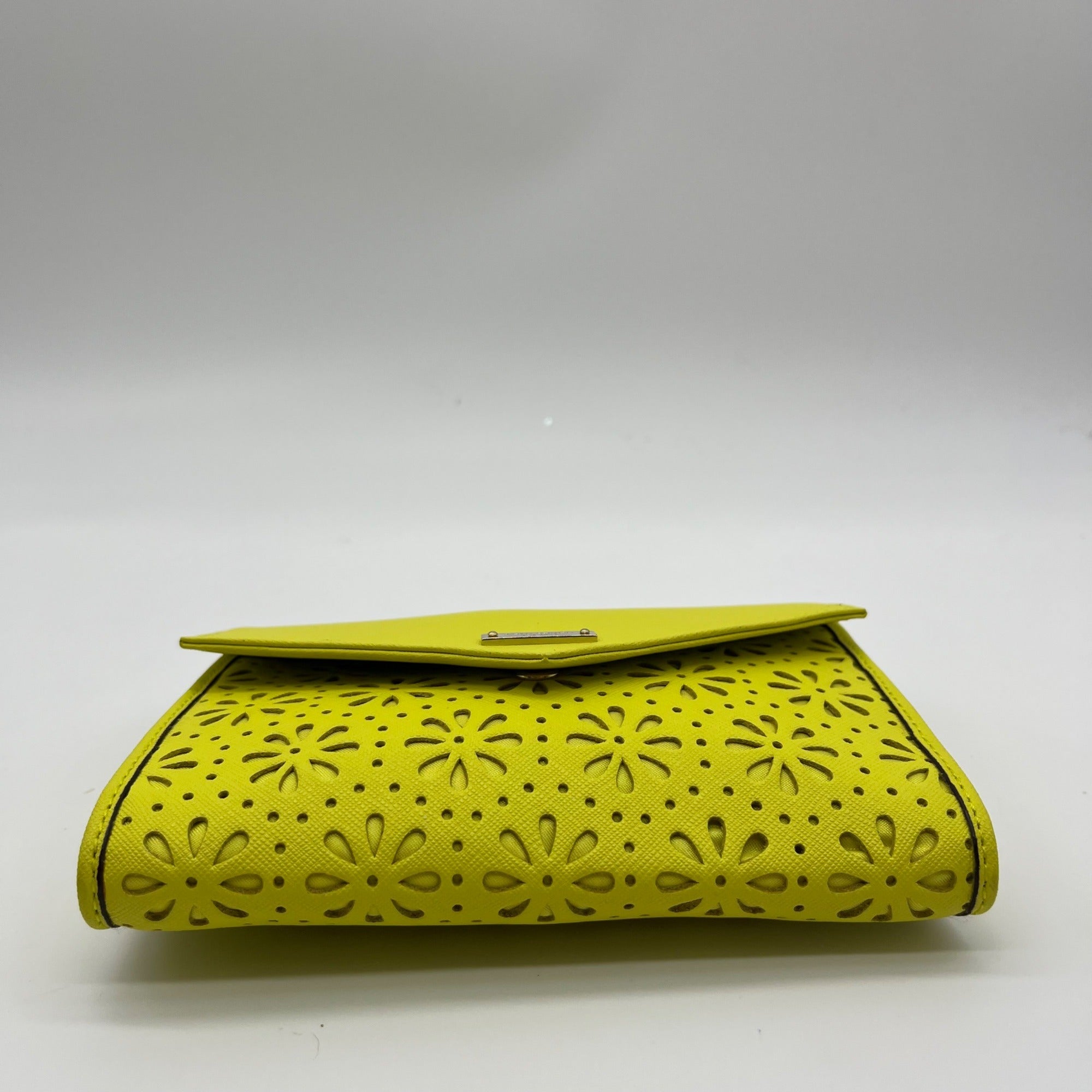Kate Spade Yellow Saffiano Leather Mini Floral Cutout Envelope Bag
